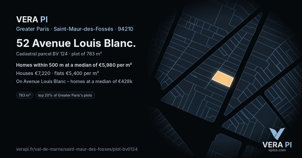 52 Avenue Louis Blanc, Saint-Maur-des-Fossés at night – the plot lit, the parcels around coloured by the prices near them