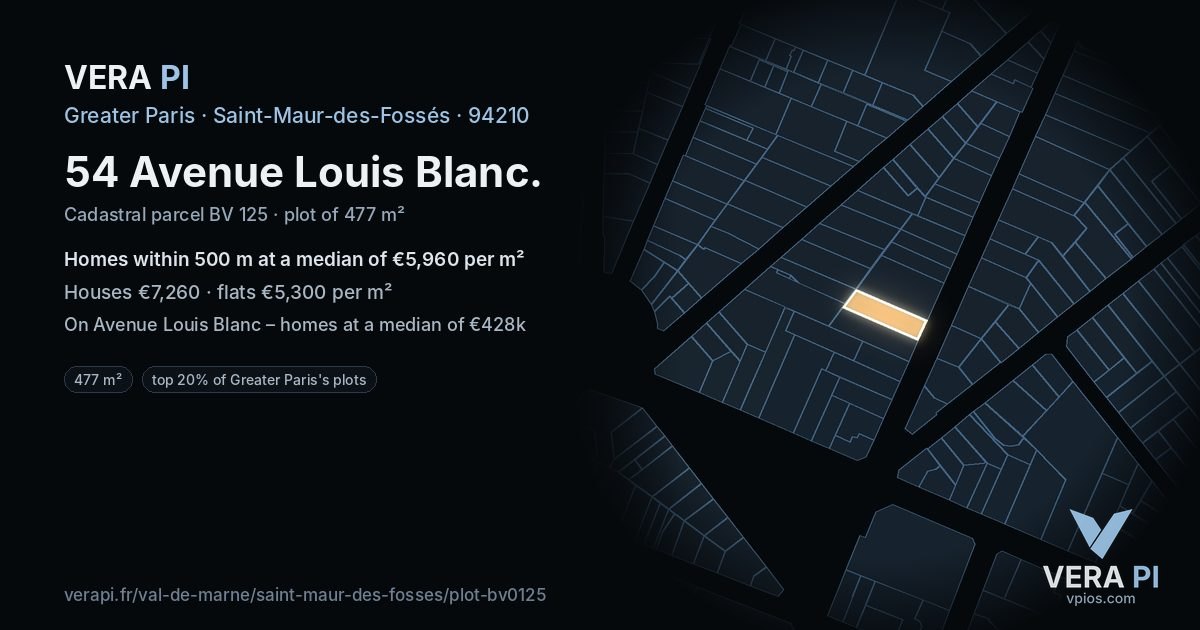 54 Avenue Louis Blanc, Saint-Maur-des-Fossés at night – the plot lit, the parcels around coloured by the prices near them