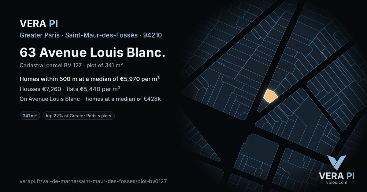 63 Avenue Louis Blanc, Saint-Maur-des-Fossés at night – the plot lit, the parcels around coloured by the prices near them