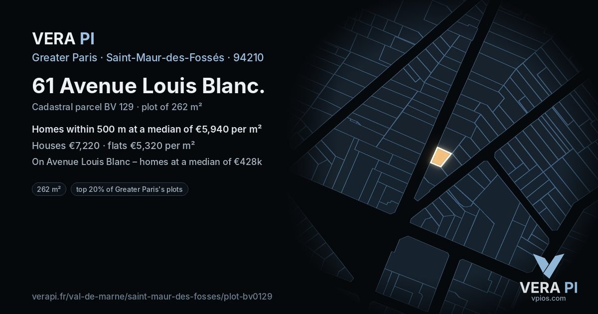 61 Avenue Louis Blanc, Saint-Maur-des-Fossés at night – the plot lit, the parcels around coloured by the prices near them