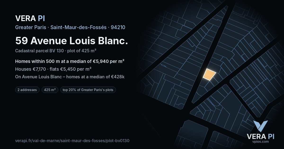59 Avenue Louis Blanc, Saint-Maur-des-Fossés at night – the plot lit, the parcels around coloured by the prices near them