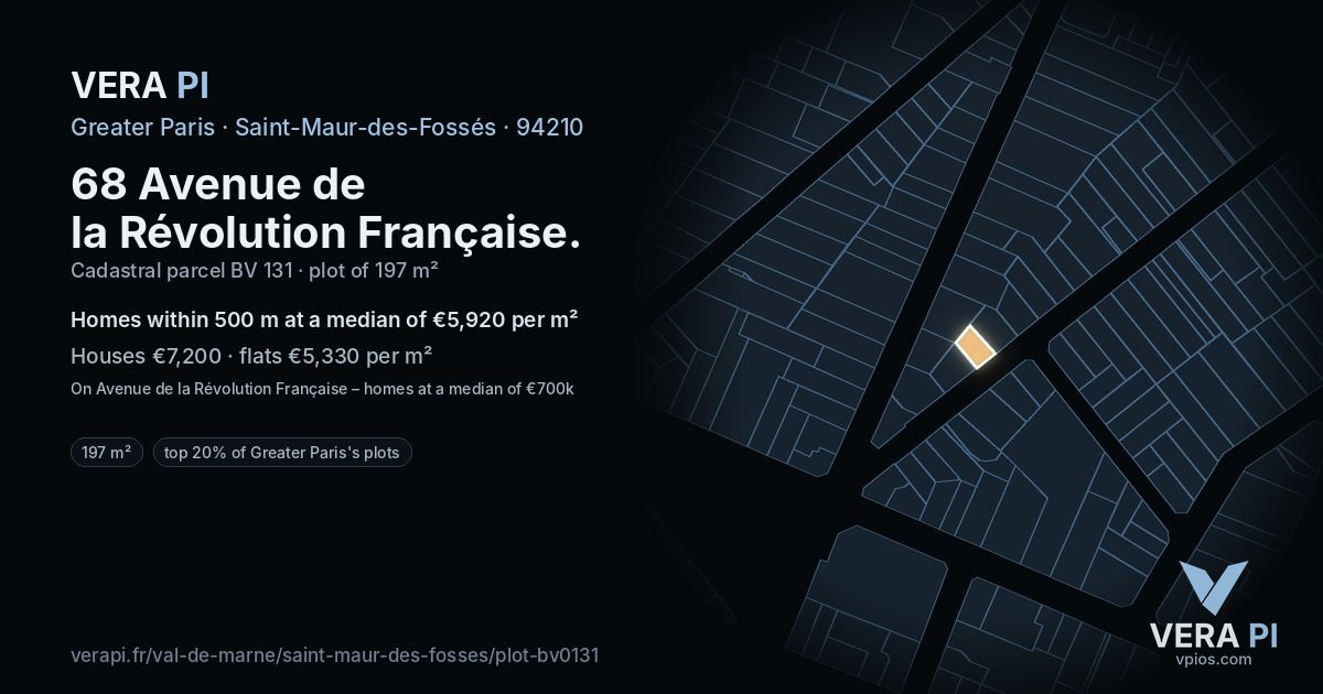 68 Avenue de la Révolution Française, Saint-Maur-des-Fossés at night – the plot lit, the parcels around coloured by the prices near them