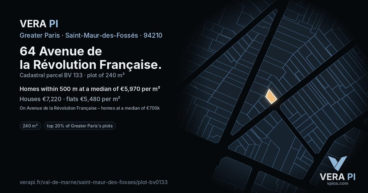 64 Avenue de la Révolution Française, Saint-Maur-des-Fossés at night – the plot lit, the parcels around coloured by the prices near them