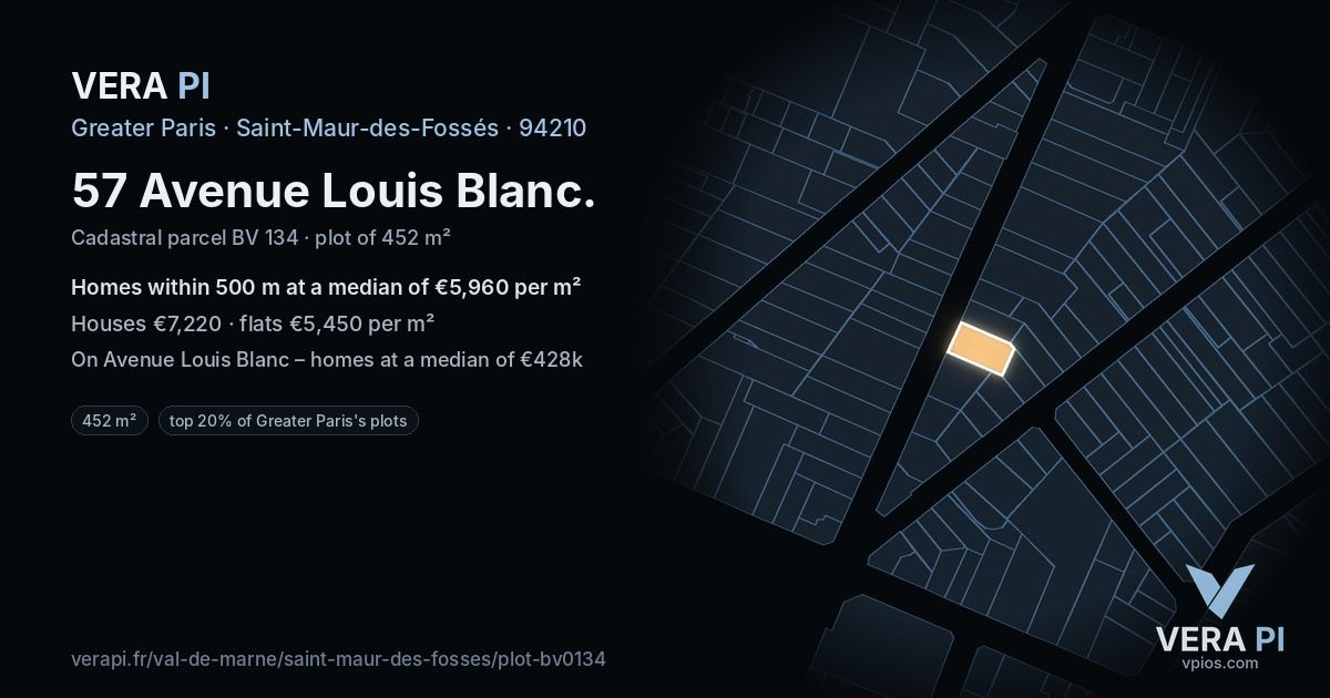 57 Avenue Louis Blanc, Saint-Maur-des-Fossés at night – the plot lit, the parcels around coloured by the prices near them