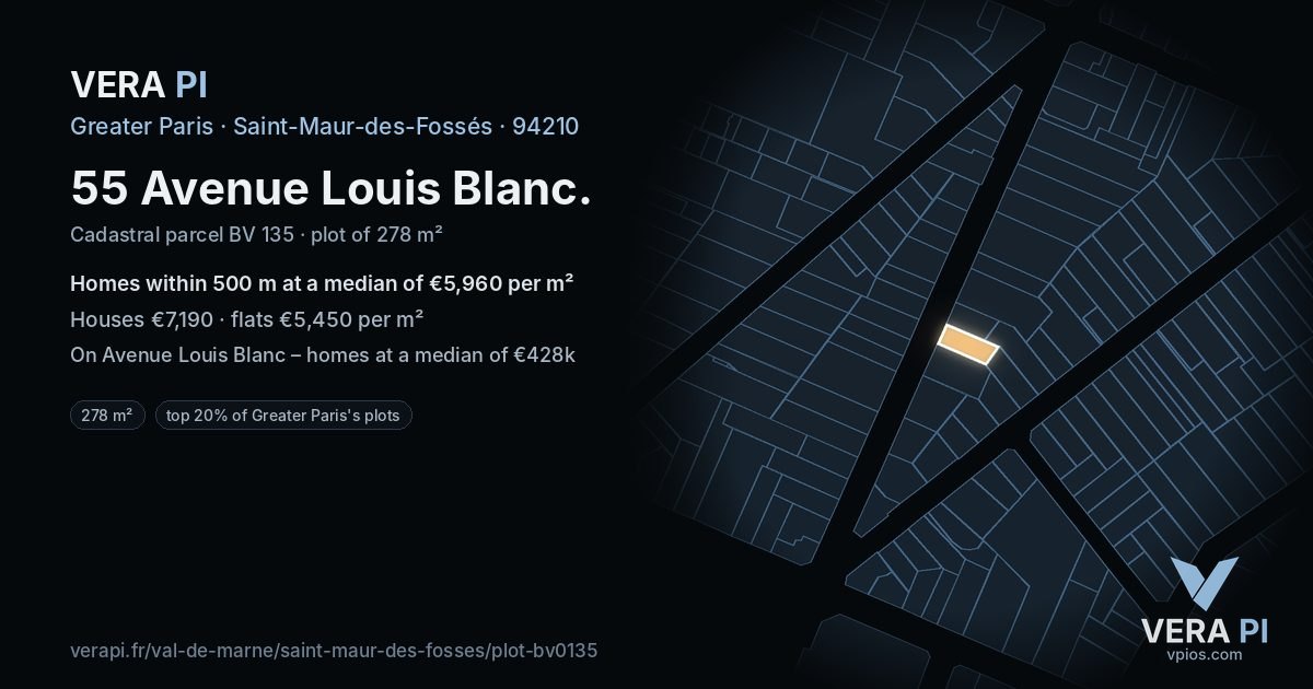 55 Avenue Louis Blanc, Saint-Maur-des-Fossés at night – the plot lit, the parcels around coloured by the prices near them