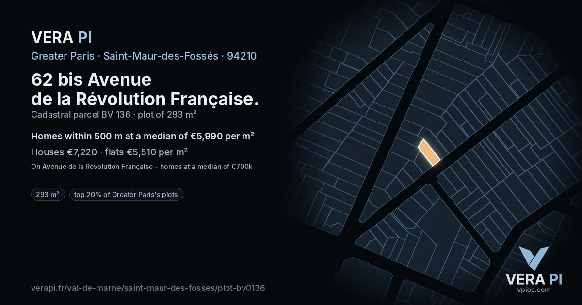 62 bis Avenue de la Révolution Française, Saint-Maur-des-Fossés at night – the plot lit, the parcels around coloured by the prices near them
