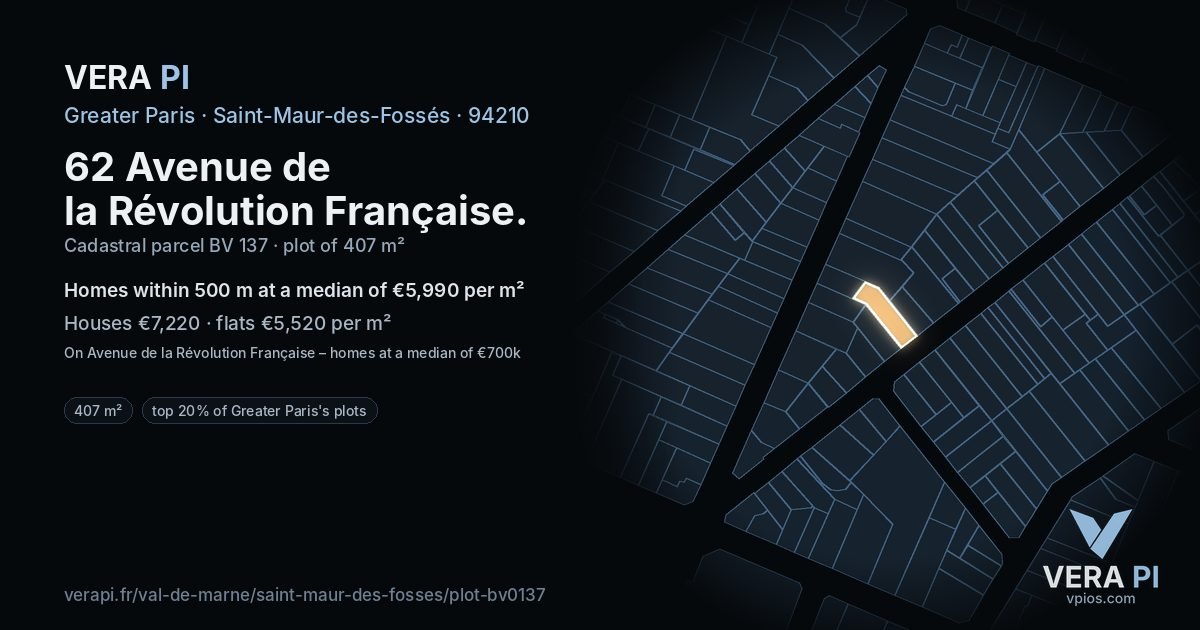62 Avenue de la Révolution Française, Saint-Maur-des-Fossés at night – the plot lit, the parcels around coloured by the prices near them