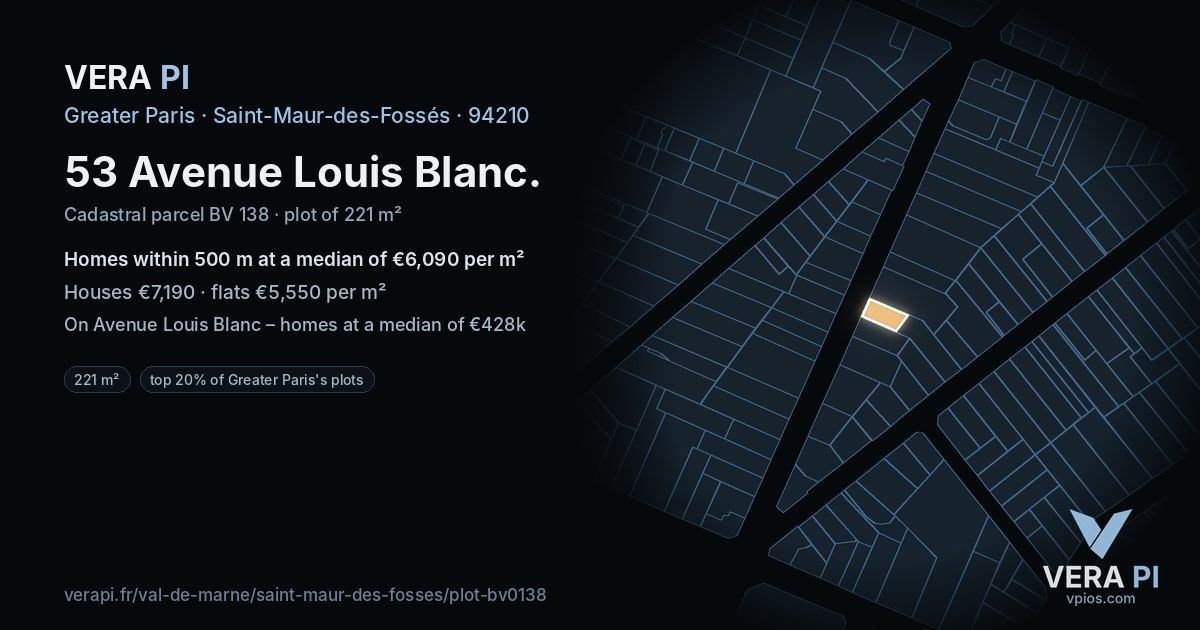 53 Avenue Louis Blanc, Saint-Maur-des-Fossés at night – the plot lit, the parcels around coloured by the prices near them