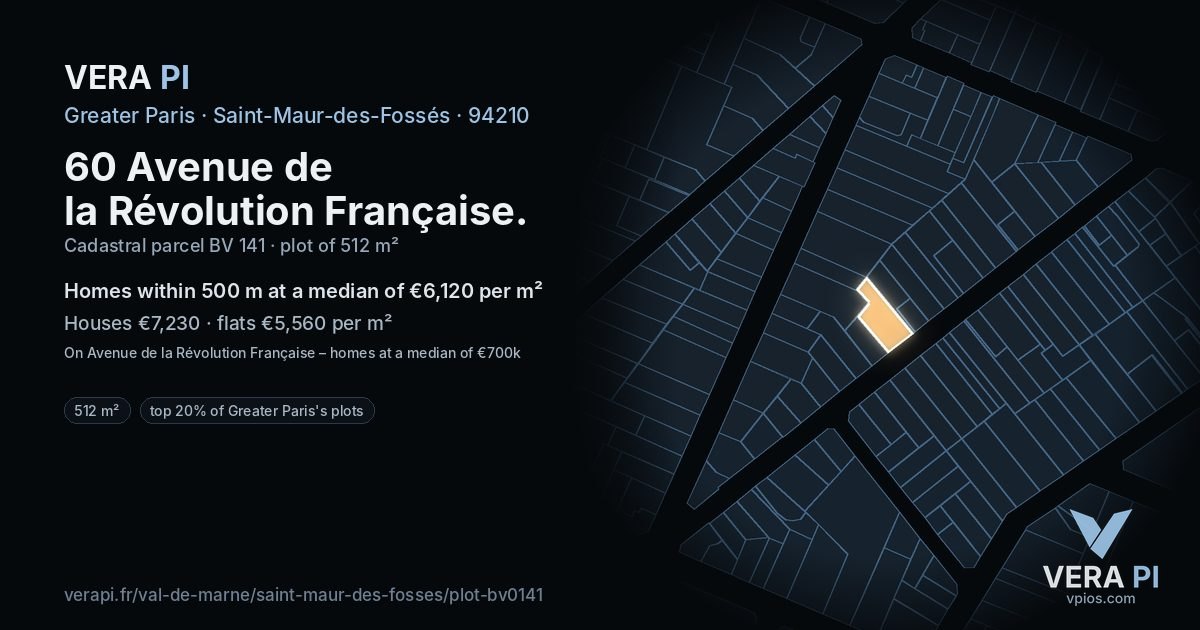 60 Avenue de la Révolution Française, Saint-Maur-des-Fossés at night – the plot lit, the parcels around coloured by the prices near them