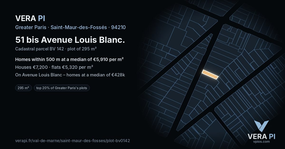 51 bis Avenue Louis Blanc, Saint-Maur-des-Fossés at night – the plot lit, the parcels around coloured by the prices near them