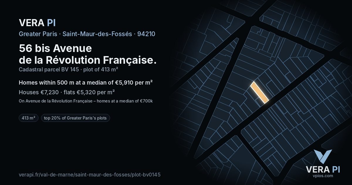 56 bis Avenue de la Révolution Française, Saint-Maur-des-Fossés at night – the plot lit, the parcels around coloured by the prices near them