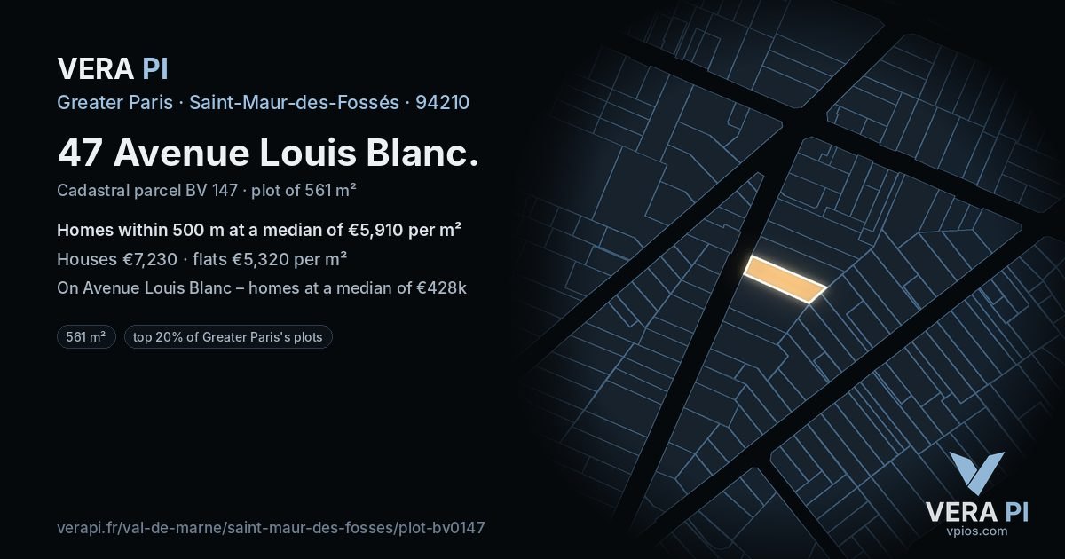 47 Avenue Louis Blanc, Saint-Maur-des-Fossés at night – the plot lit, the parcels around coloured by the prices near them