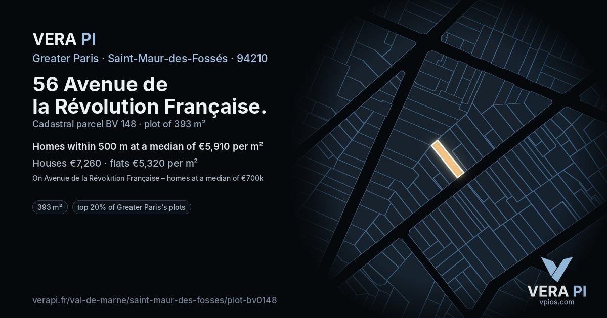 56 Avenue de la Révolution Française, Saint-Maur-des-Fossés at night – the plot lit, the parcels around coloured by the prices near them