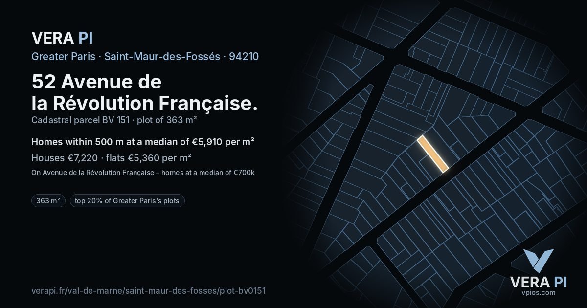 52 Avenue de la Révolution Française, Saint-Maur-des-Fossés at night – the plot lit, the parcels around coloured by the prices near them