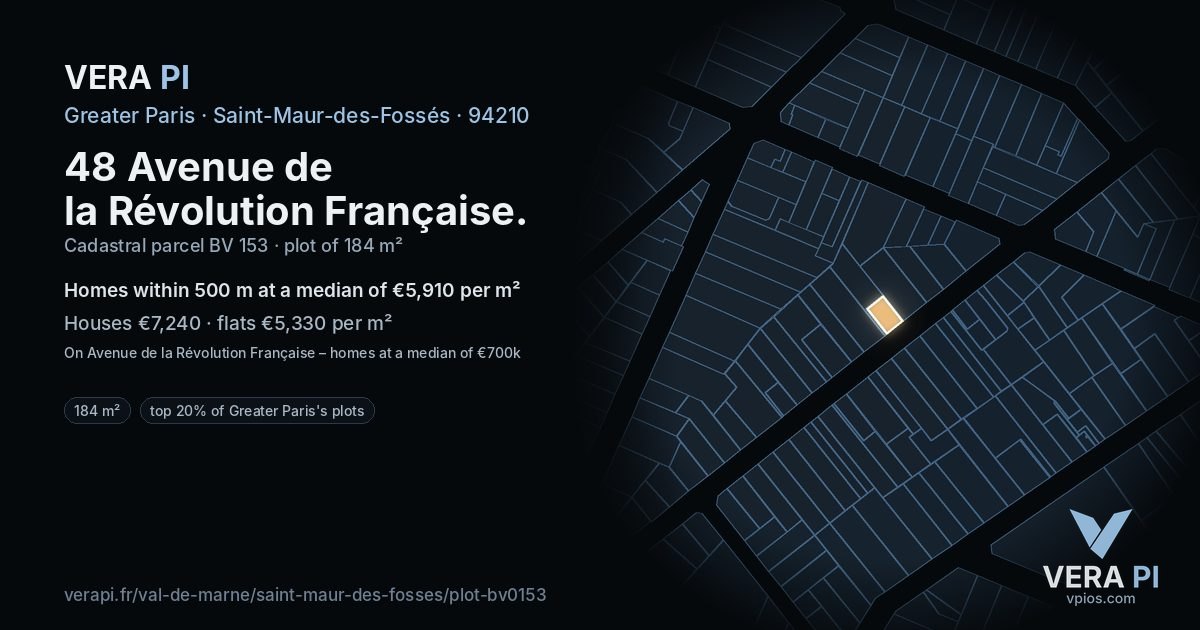 48 Avenue de la Révolution Française, Saint-Maur-des-Fossés at night – the plot lit, the parcels around coloured by the prices near them
