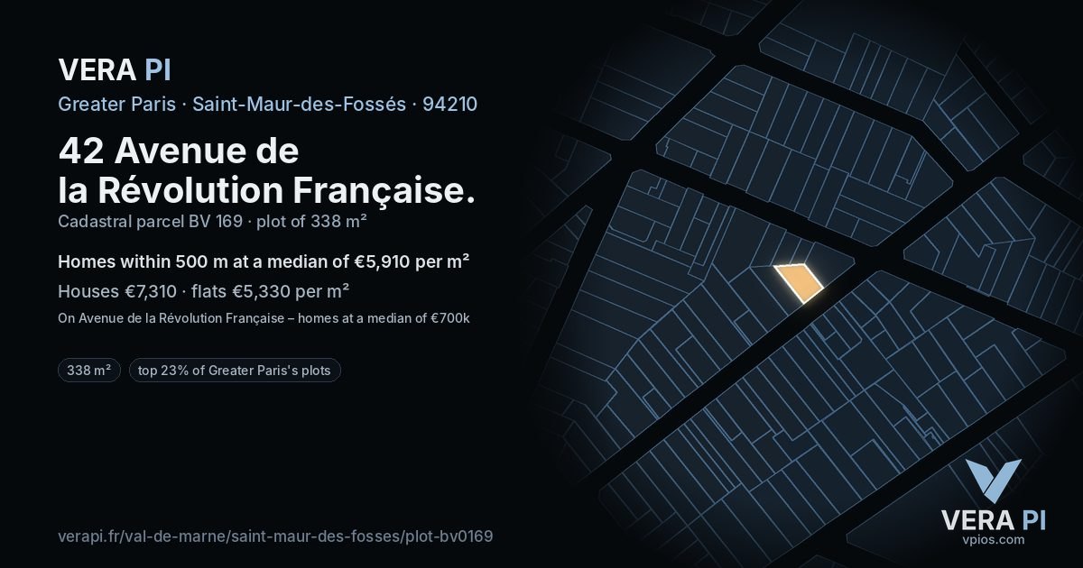 42 Avenue de la Révolution Française, Saint-Maur-des-Fossés at night – the plot lit, the parcels around coloured by the prices near them