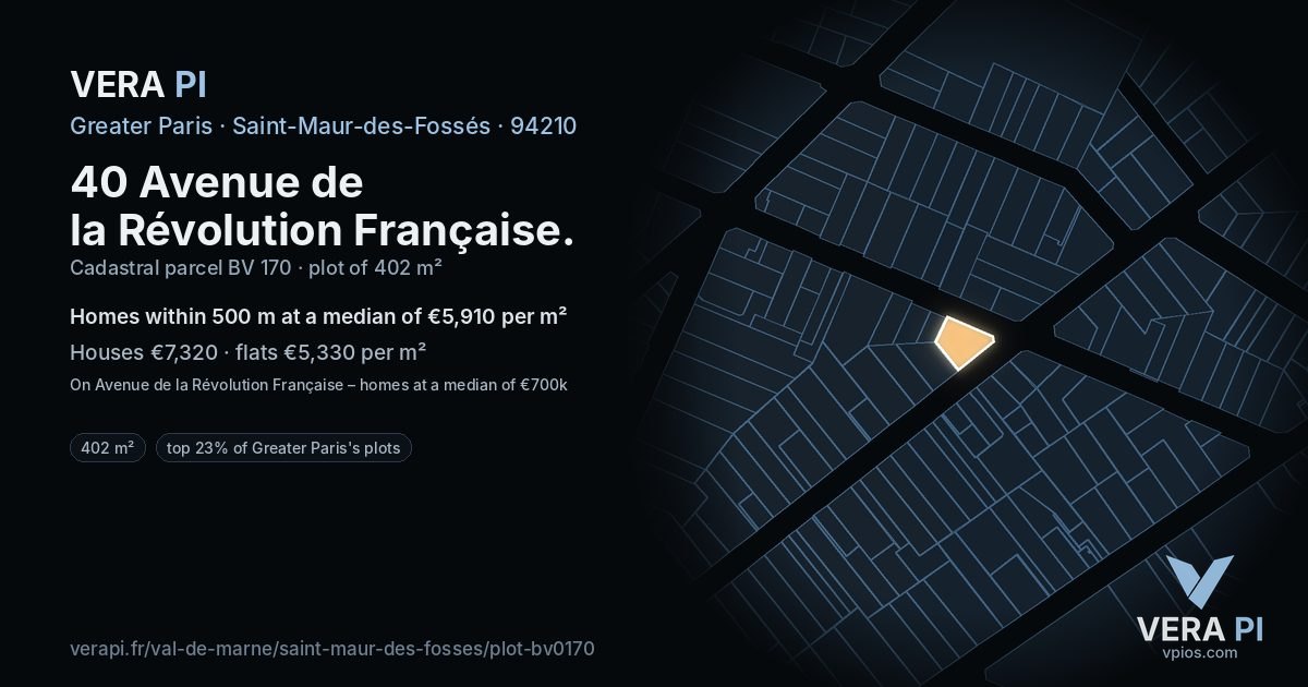 40 Avenue de la Révolution Française, Saint-Maur-des-Fossés at night – the plot lit, the parcels around coloured by the prices near them