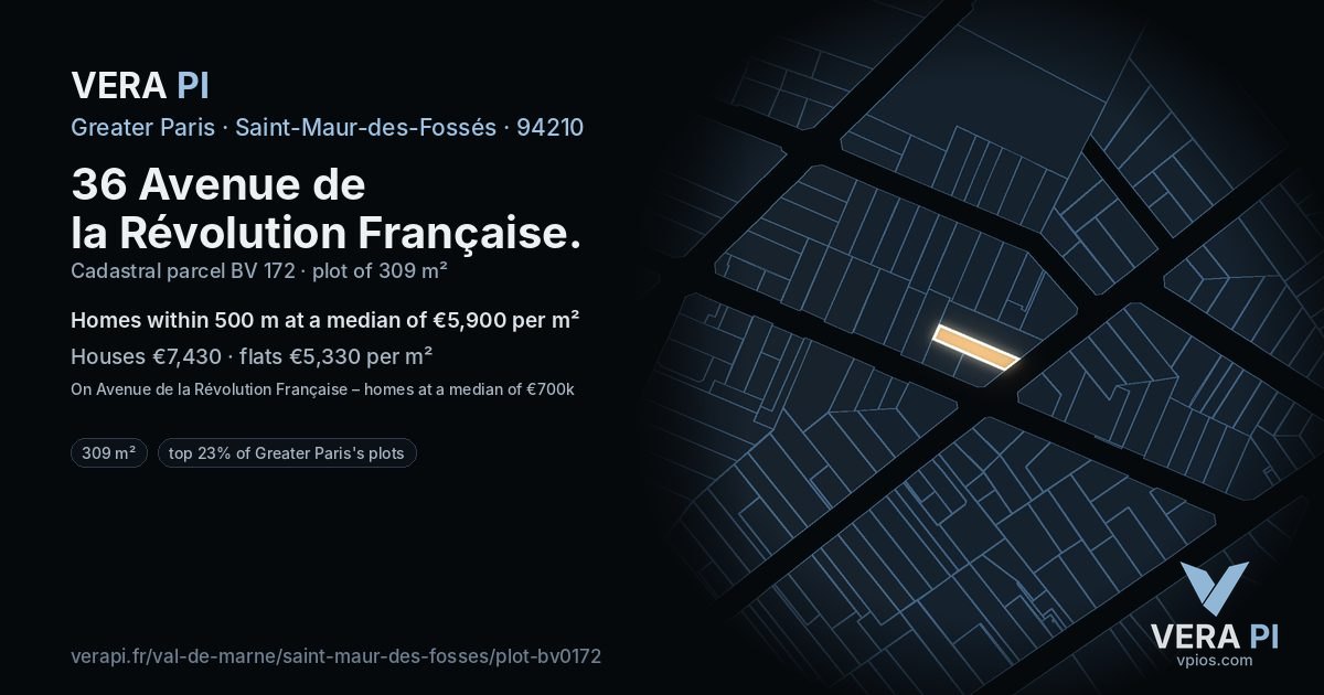 36 Avenue de la Révolution Française, Saint-Maur-des-Fossés at night – the plot lit, the parcels around coloured by the prices near them