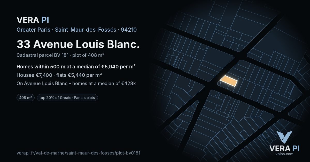33 Avenue Louis Blanc, Saint-Maur-des-Fossés at night – the plot lit, the parcels around coloured by the prices near them