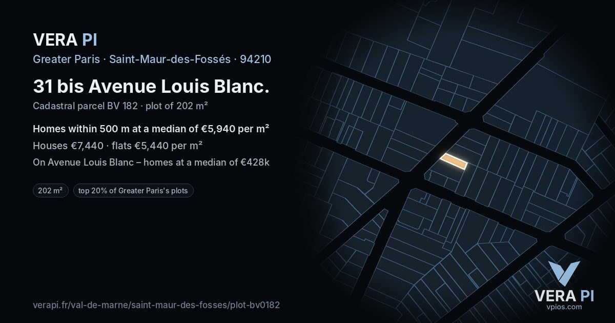 31 bis Avenue Louis Blanc, Saint-Maur-des-Fossés at night – the plot lit, the parcels around coloured by the prices near them