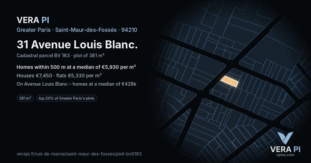 31 Avenue Louis Blanc, Saint-Maur-des-Fossés at night – the plot lit, the parcels around coloured by the prices near them