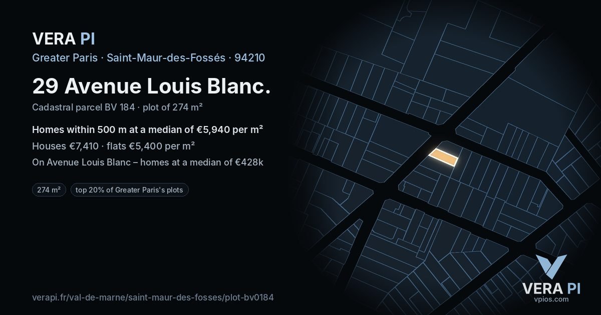 29 Avenue Louis Blanc, Saint-Maur-des-Fossés at night – the plot lit, the parcels around coloured by the prices near them