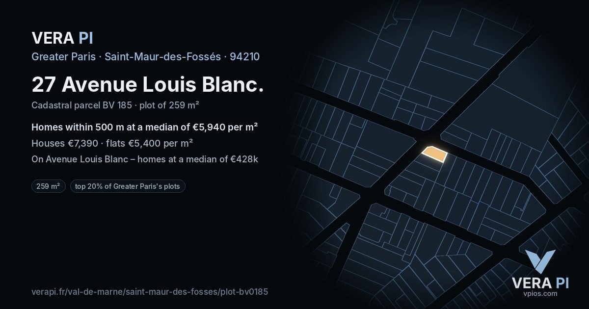 27 Avenue Louis Blanc, Saint-Maur-des-Fossés at night – the plot lit, the parcels around coloured by the prices near them