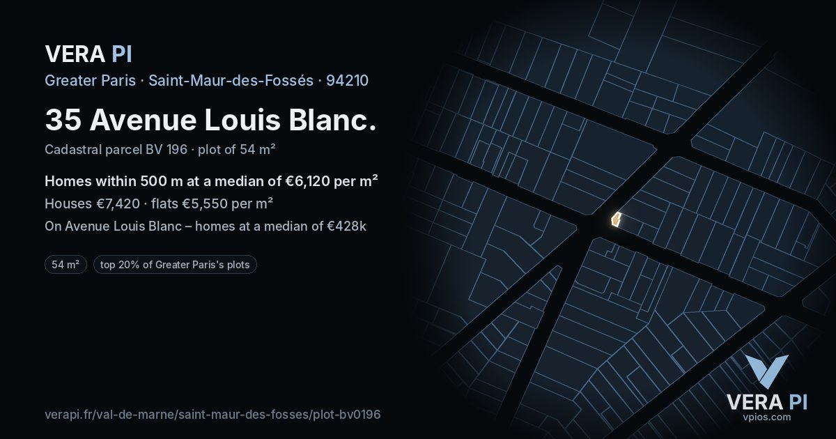 35 Avenue Louis Blanc, Saint-Maur-des-Fossés at night – the plot lit, the parcels around coloured by the prices near them