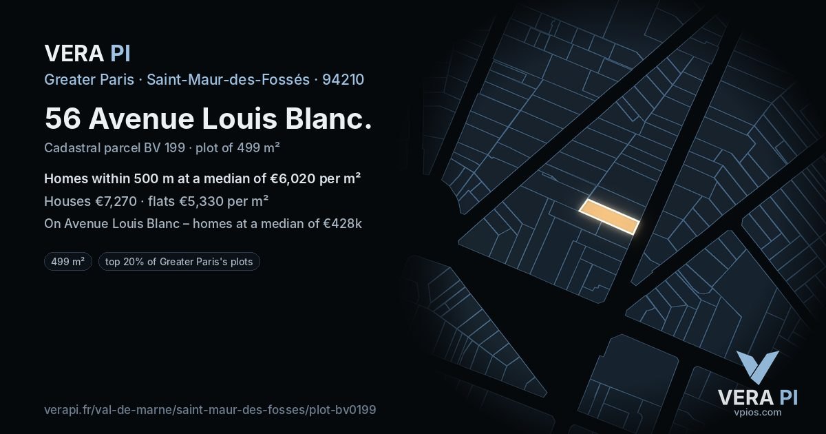 56 Avenue Louis Blanc, Saint-Maur-des-Fossés at night – the plot lit, the parcels around coloured by the prices near them