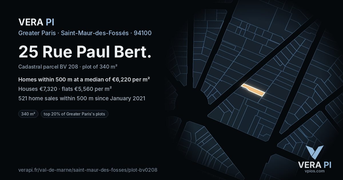 25 Rue Paul Bert, Saint-Maur-des-Fossés at night – the plot lit, the parcels around coloured by the prices near them