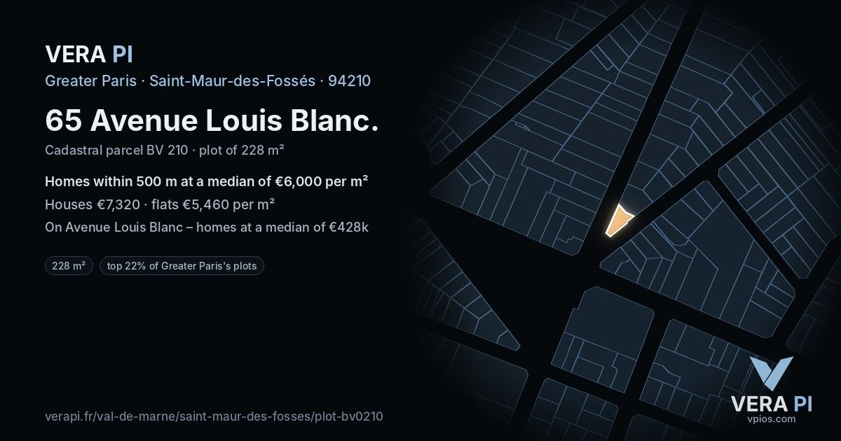 65 Avenue Louis Blanc, Saint-Maur-des-Fossés at night – the plot lit, the parcels around coloured by the prices near them