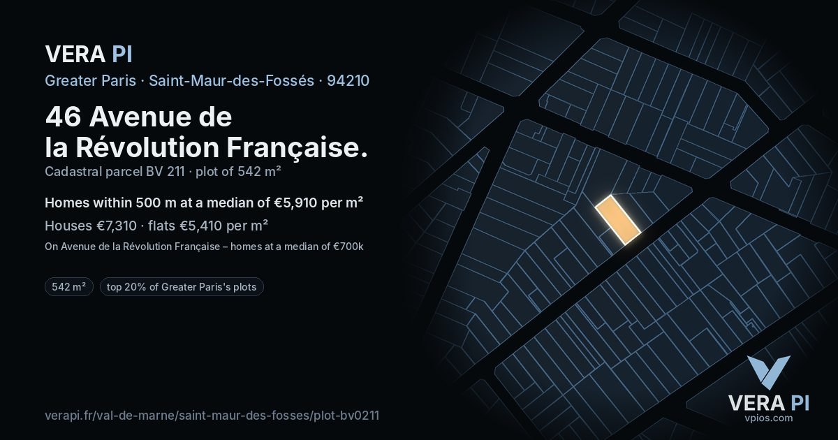 46 Avenue de la Révolution Française, Saint-Maur-des-Fossés at night – the plot lit, the parcels around coloured by the prices near them