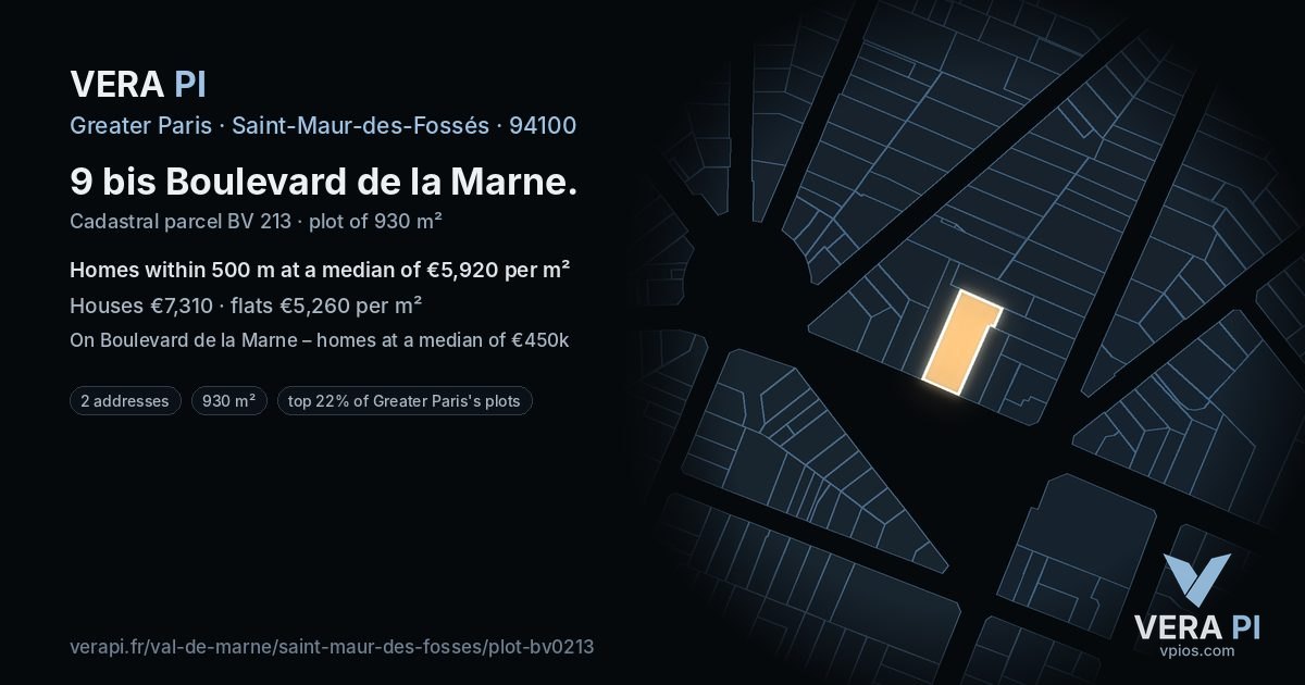 9 bis Boulevard de la Marne, Saint-Maur-des-Fossés at night – the plot lit, the parcels around coloured by the prices near them