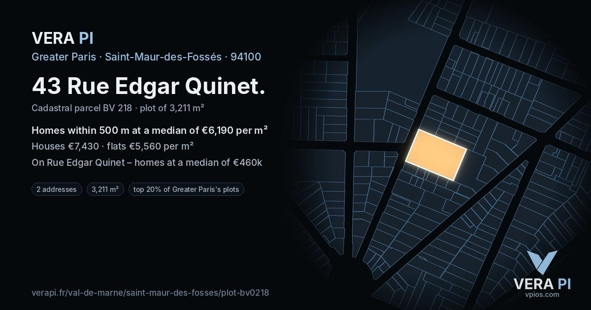 43 Rue Edgar Quinet, Saint-Maur-des-Fossés at night – the plot lit, the parcels around coloured by the prices near them