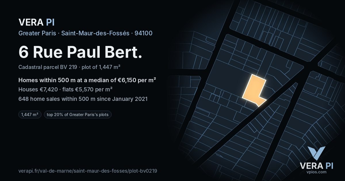 6 Rue Paul Bert, Saint-Maur-des-Fossés at night – the plot lit, the parcels around coloured by the prices near them