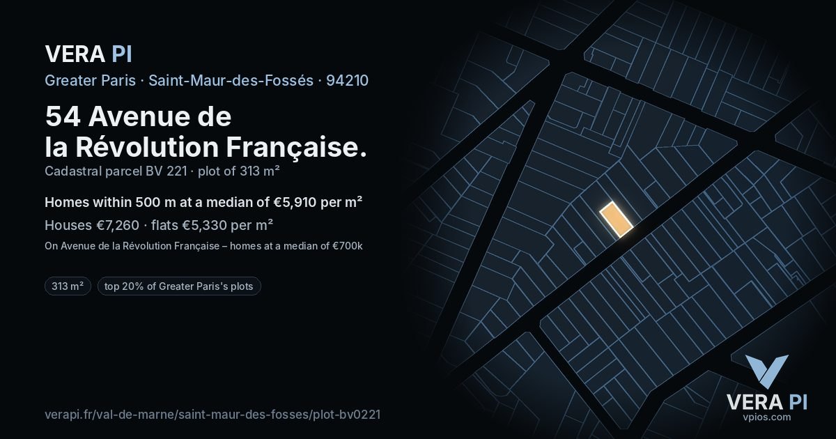 54 Avenue de la Révolution Française, Saint-Maur-des-Fossés at night – the plot lit, the parcels around coloured by the prices near them