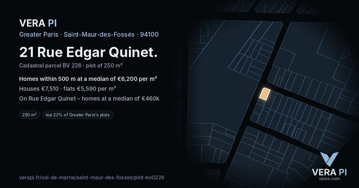 21 Rue Edgar Quinet, Saint-Maur-des-Fossés at night – the plot lit, the parcels around coloured by the prices near them