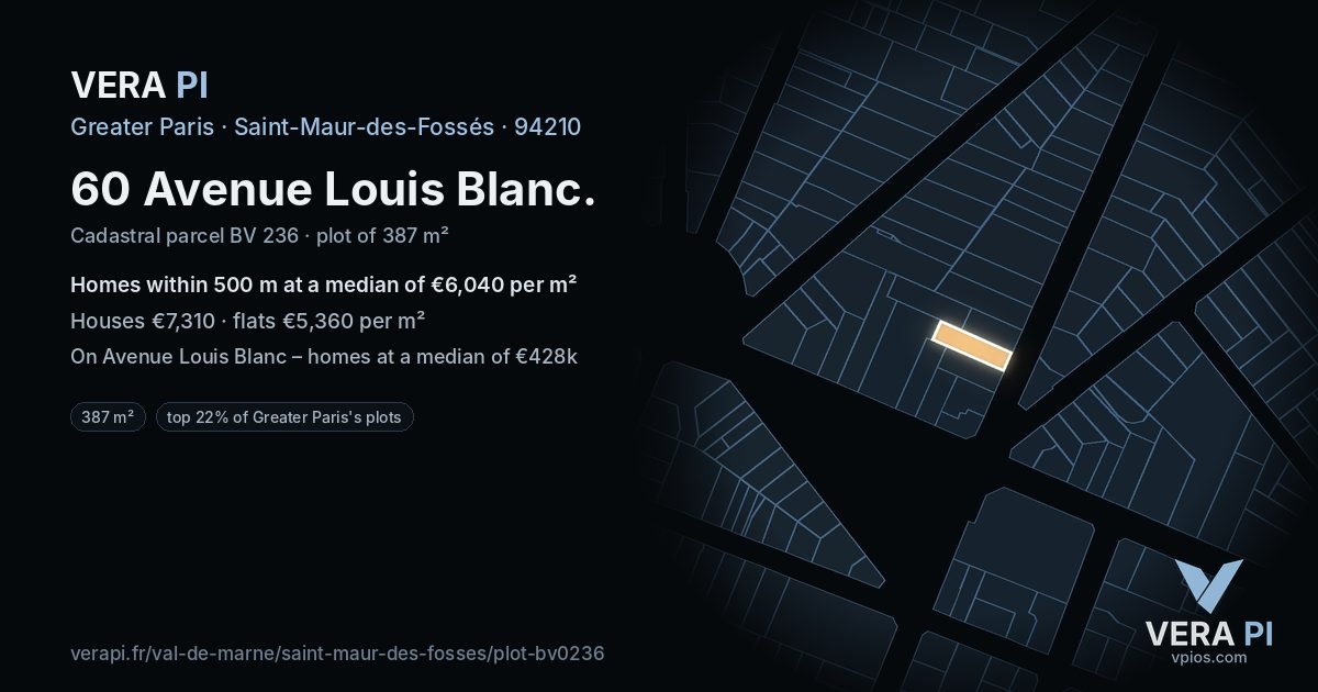 60 Avenue Louis Blanc, Saint-Maur-des-Fossés at night – the plot lit, the parcels around coloured by the prices near them