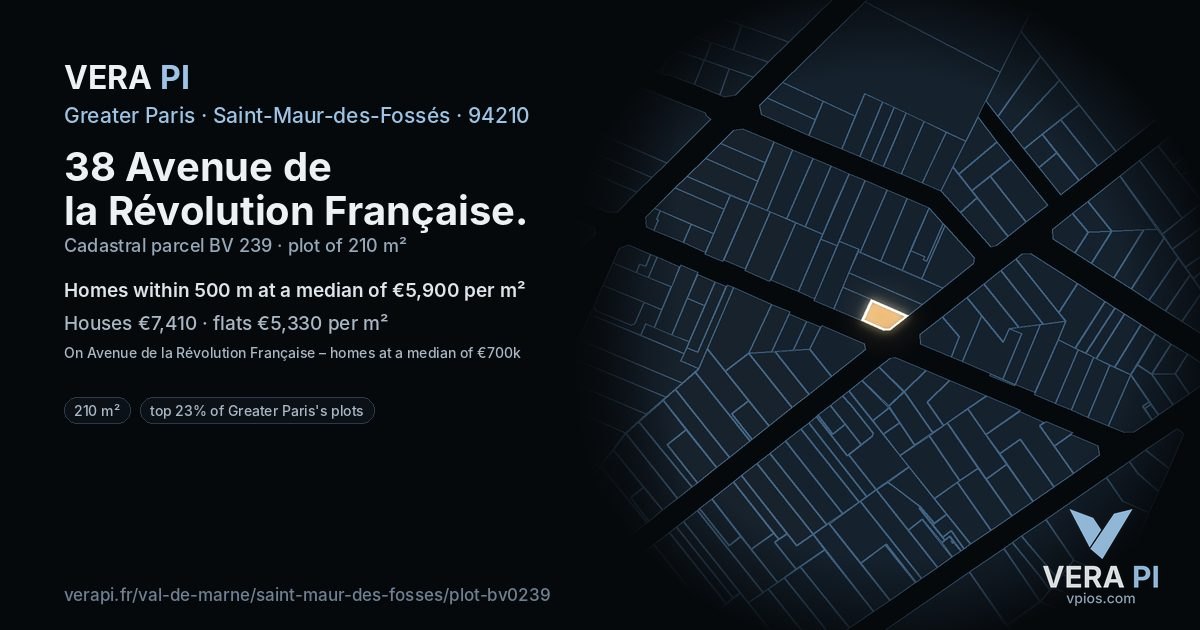 38 Avenue de la Révolution Française, Saint-Maur-des-Fossés at night – the plot lit, the parcels around coloured by the prices near them