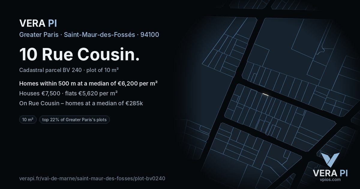 10 Rue Cousin, Saint-Maur-des-Fossés at night – the plot lit, the parcels around coloured by the prices near them