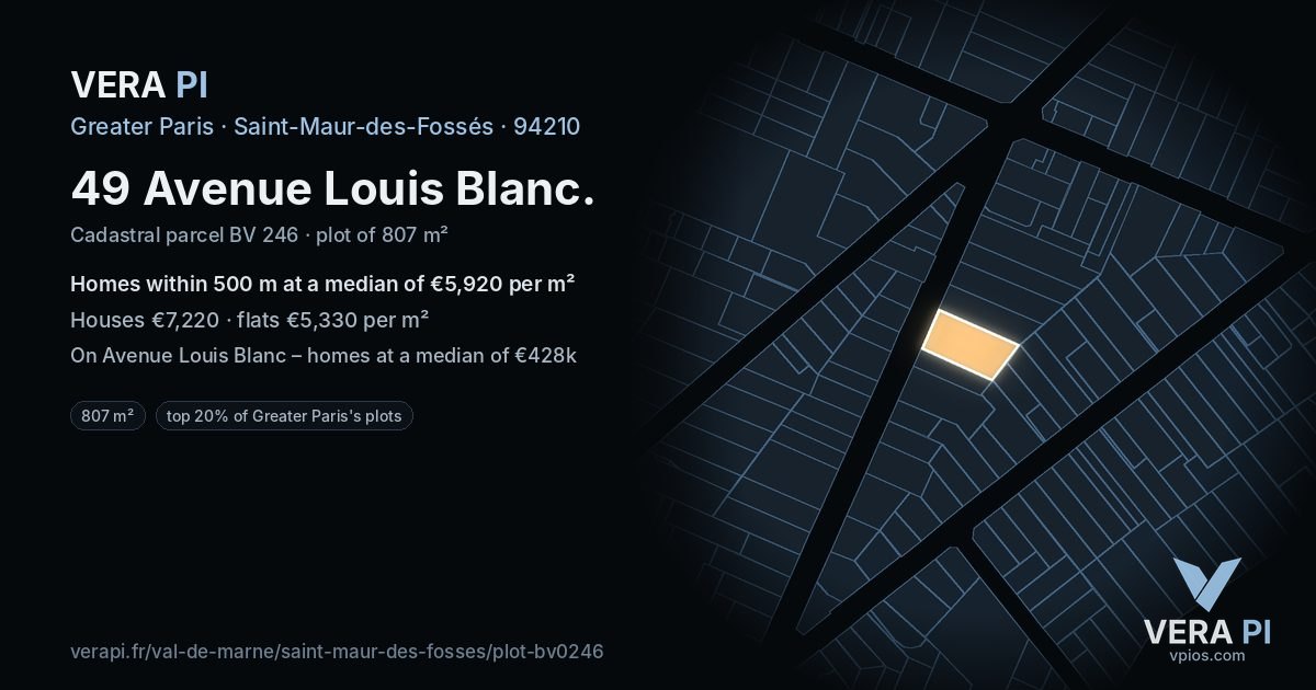 49 Avenue Louis Blanc, Saint-Maur-des-Fossés at night – the plot lit, the parcels around coloured by the prices near them