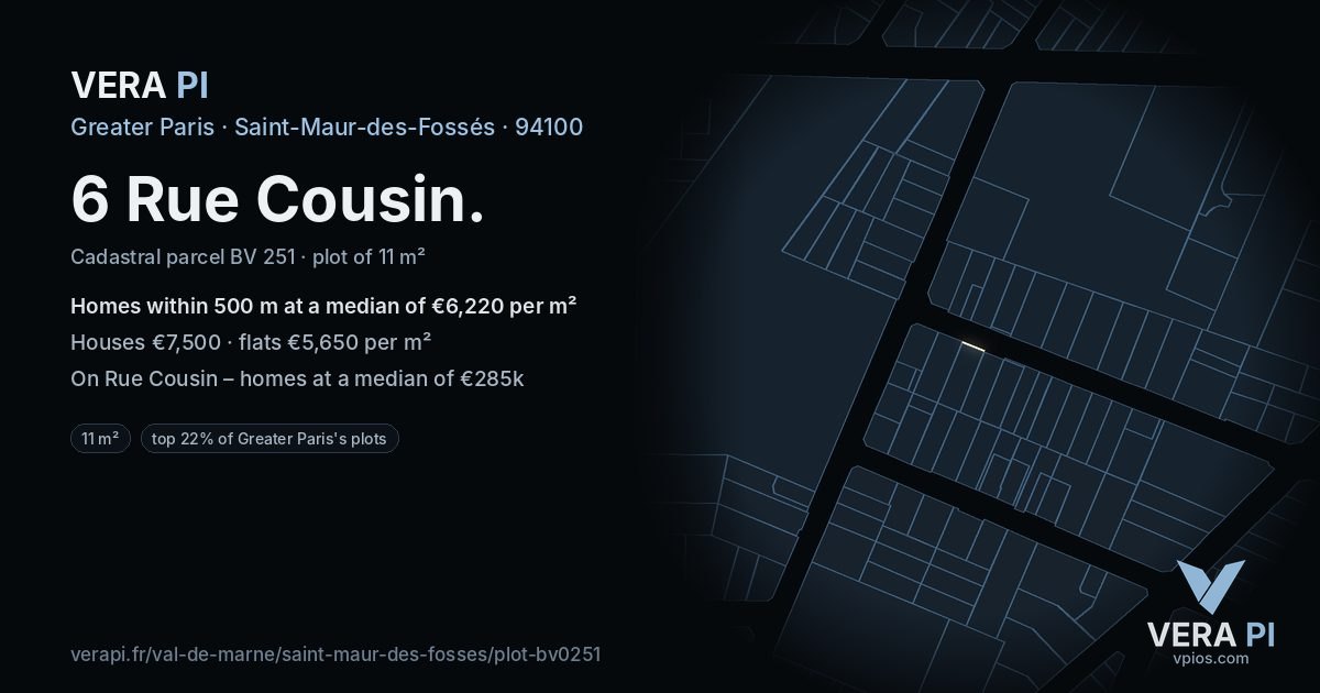 6 Rue Cousin, Saint-Maur-des-Fossés at night – the plot lit, the parcels around coloured by the prices near them