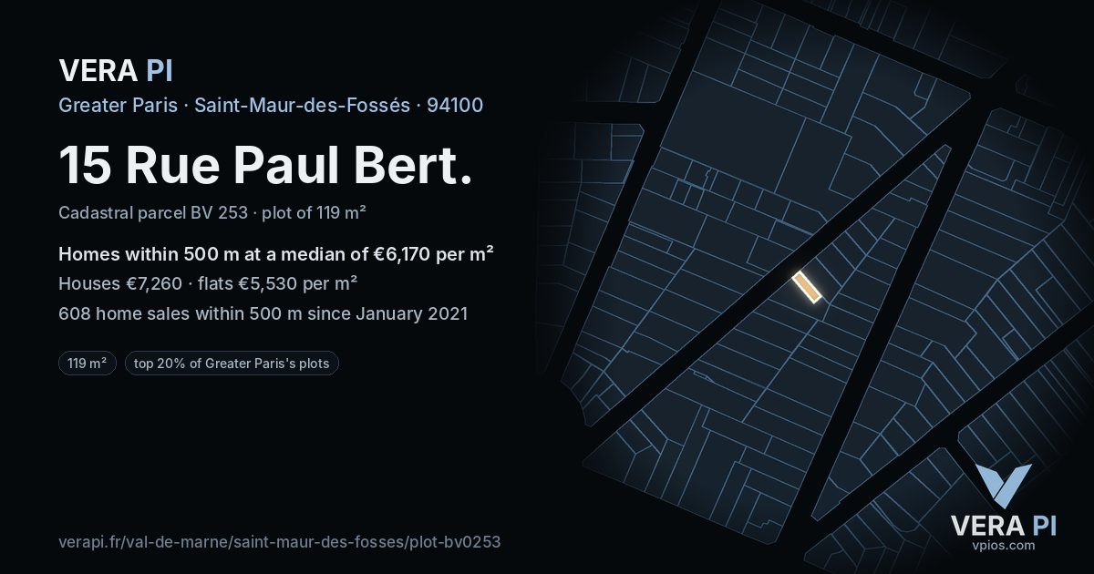 15 Rue Paul Bert, Saint-Maur-des-Fossés at night – the plot lit, the parcels around coloured by the prices near them