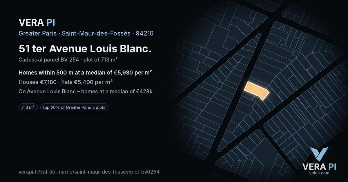 51 ter Avenue Louis Blanc, Saint-Maur-des-Fossés at night – the plot lit, the parcels around coloured by the prices near them