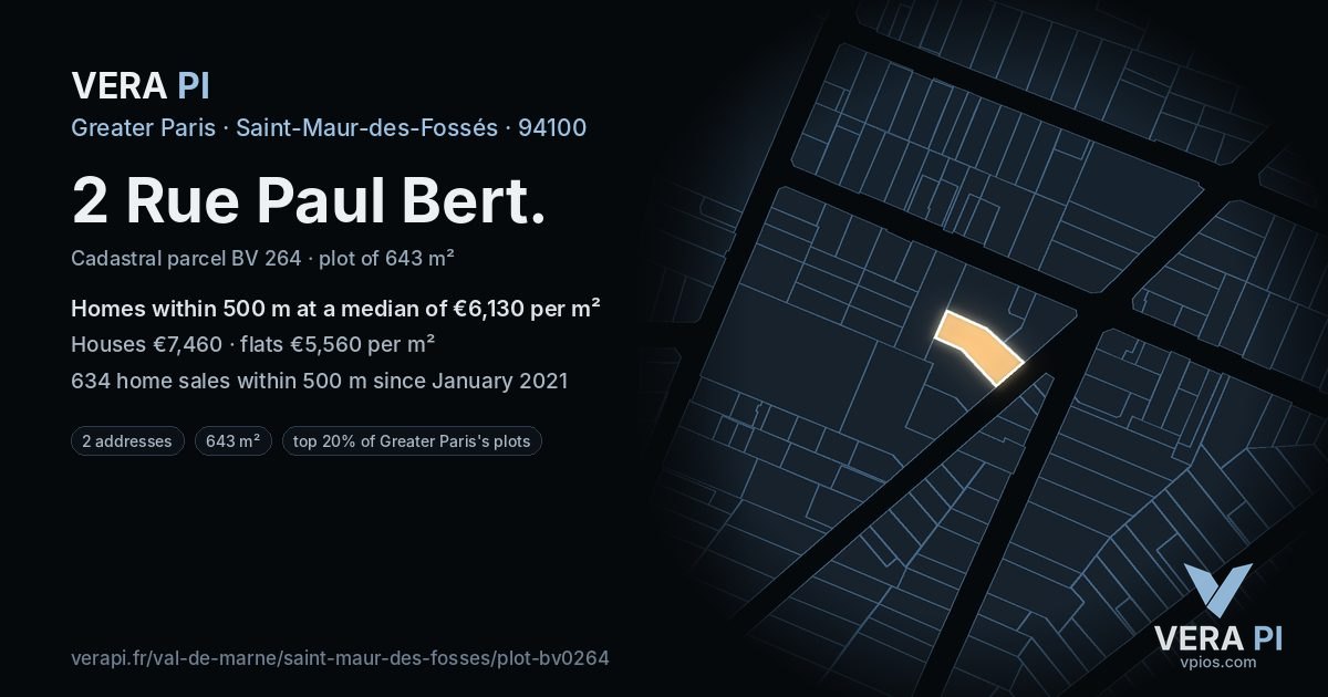 2 Rue Paul Bert, Saint-Maur-des-Fossés at night – the plot lit, the parcels around coloured by the prices near them