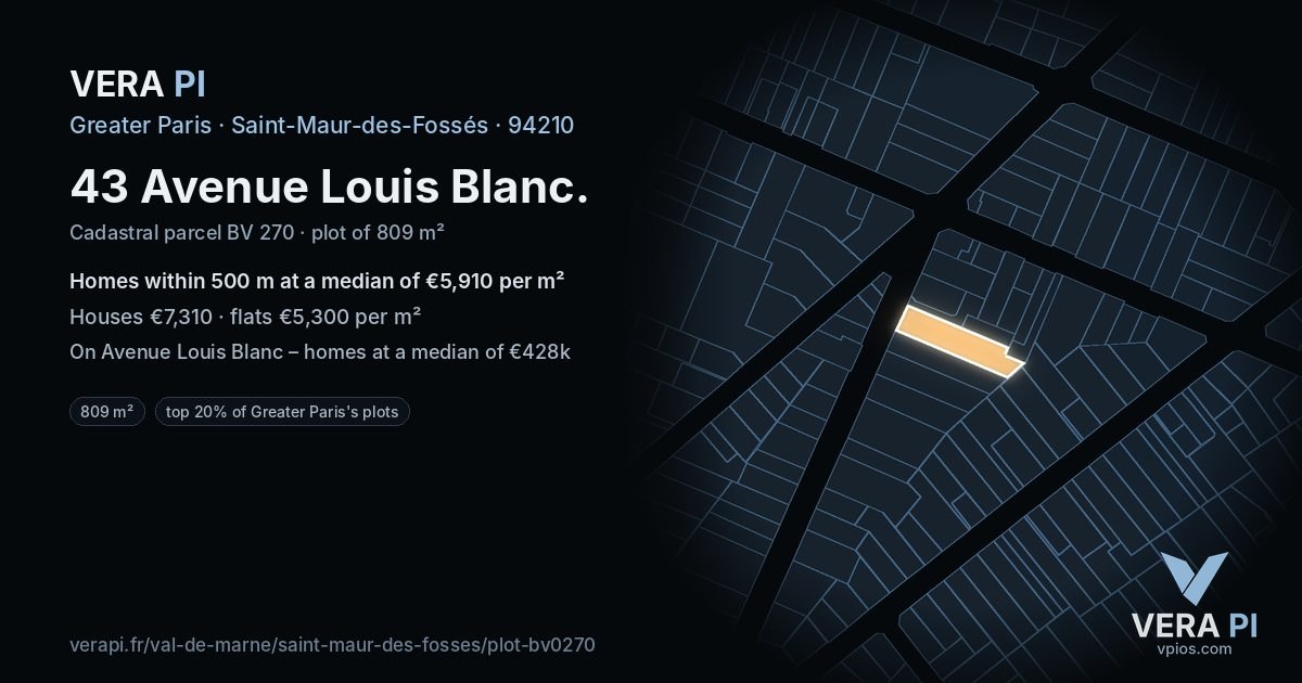 43 Avenue Louis Blanc, Saint-Maur-des-Fossés at night – the plot lit, the parcels around coloured by the prices near them
