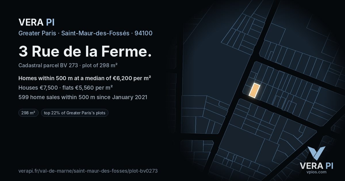 3 Rue de la Ferme, Saint-Maur-des-Fossés at night – the plot lit, the parcels around coloured by the prices near them