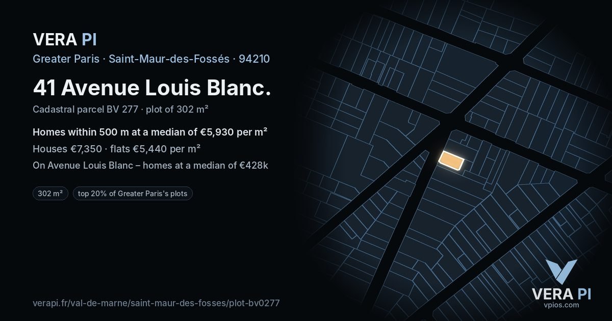 41 Avenue Louis Blanc, Saint-Maur-des-Fossés at night – the plot lit, the parcels around coloured by the prices near them