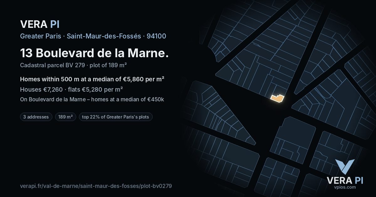 13 Boulevard de la Marne, Saint-Maur-des-Fossés at night – the plot lit, the parcels around coloured by the prices near them
