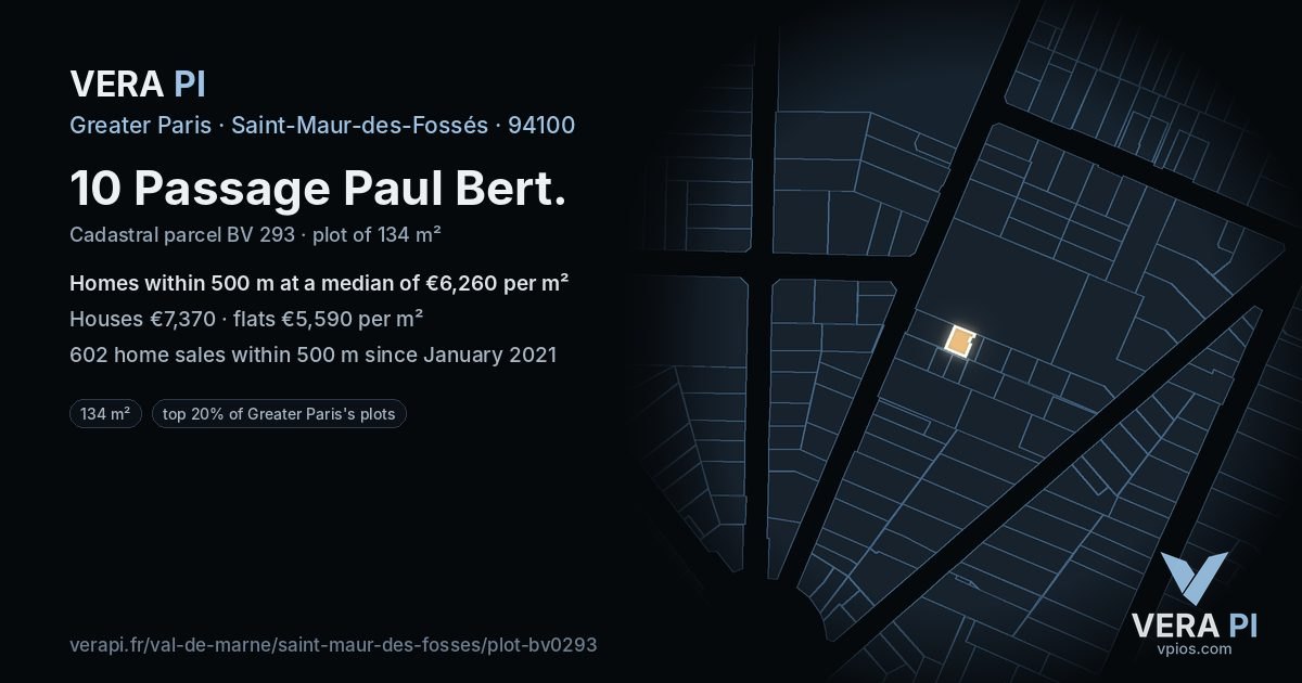 10 Passage Paul Bert, Saint-Maur-des-Fossés at night – the plot lit, the parcels around coloured by the prices near them